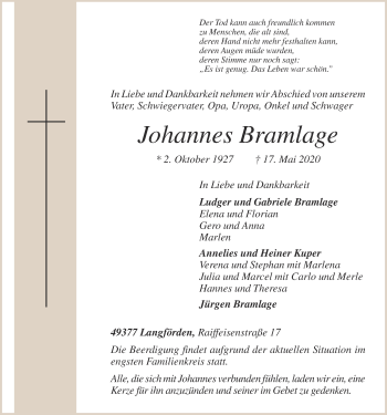 Anzeige von Johannes Bramlage von OM-Medien