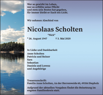 Anzeige von Nicolaas Scholten von OM-Medien