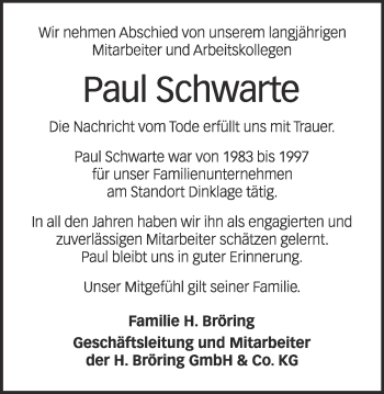 Anzeige von Paul Schwarte von OM-Medien