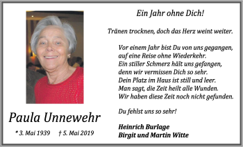 Anzeige von Paula Unnewehr von OM-Medien