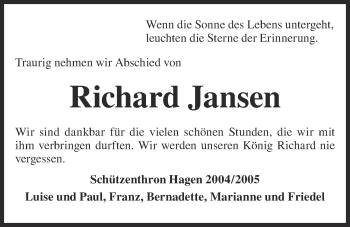 Anzeige von Richard Jansen von OM-Medien