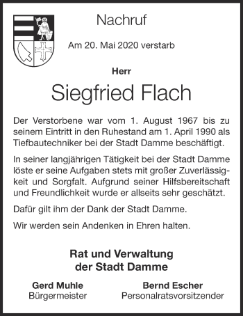 Anzeige von Siegfried Flach von OM-Medien