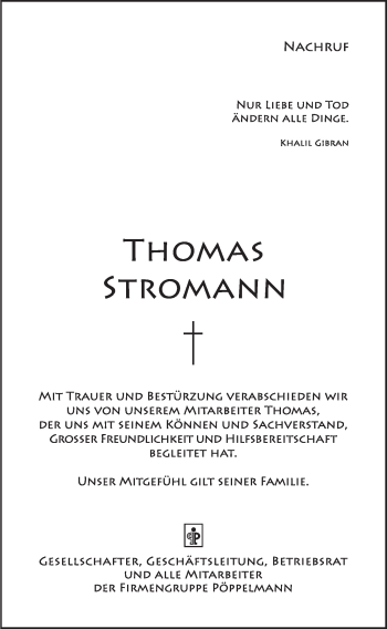 Anzeige von Thomas Stromann von OM-Medien