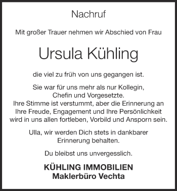 Anzeige von Ursula Kühling von OM-Medien