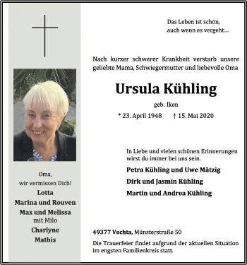Anzeige von Ursula Kühling von OM-Medien