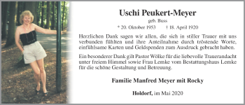 Anzeige von Uschi Peukert-Meyer von OM-Medien
