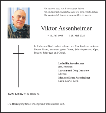 Anzeige von Viktor Assenheimer von OM-Medien