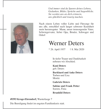 Anzeige von Werner Deters von OM-Medien