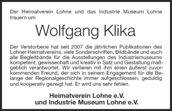 Anzeige von Wolfgang Klika von OM-Medien