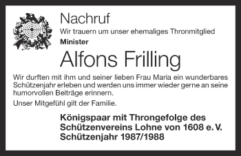 Anzeige von Alfons Frilling von OM-Medien