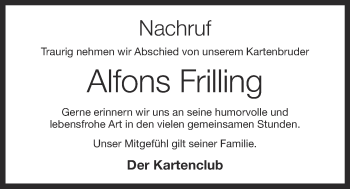 Anzeige von Alfons Frilling von OM-Medien