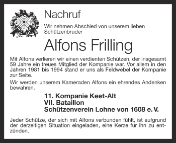 Anzeige von Alfons Frilling von OM-Medien