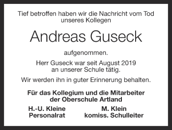 Anzeige von Andreas Guseck von OM-Medien