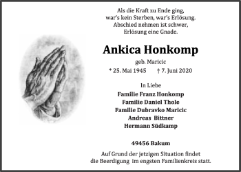 Anzeige von Ankica Honkomp von OM-Medien