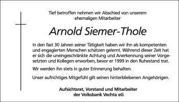 Anzeige von Arnold Siemer-Thole von OM-Medien
