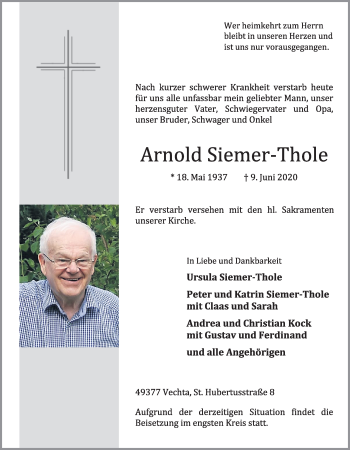 Anzeige von Arnold Siemer-Thole von OM-Medien