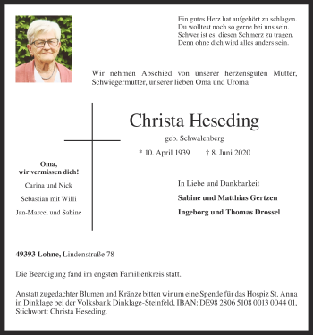 Anzeige von Christa Heseding von OM-Medien