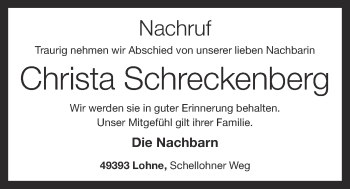 Anzeige von Christa Schreckenberg von OM-Medien
