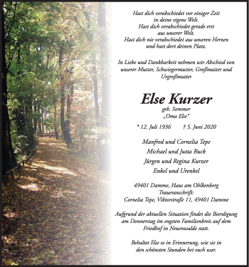 Anzeige von Else Kurzer von OM-Medien