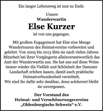 Anzeige von Else Kurzer von OM-Medien