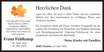 Anzeige von Franz Feldkamp von OM-Medien