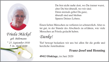 Anzeige von Frieda Mäckel von OM-Medien