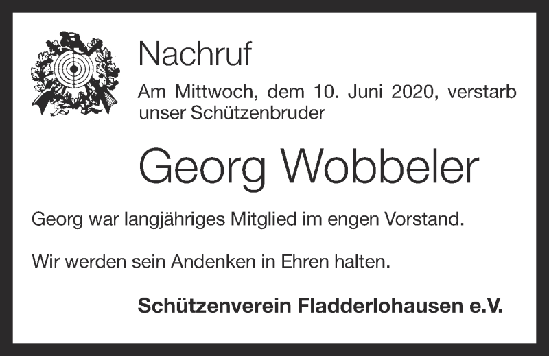  Traueranzeige für Georg Wobbeler vom 13.06.2020 aus OM-Medien