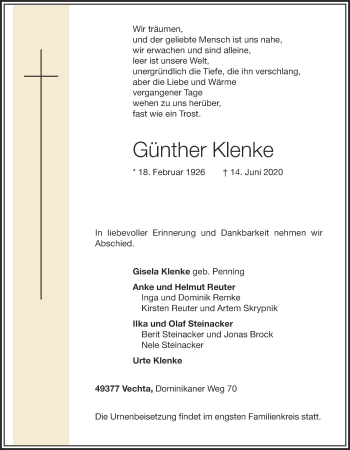 Anzeige von Günther Klenke von OM-Medien