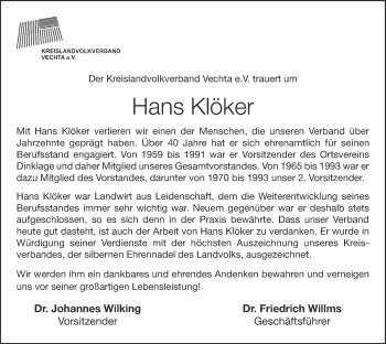 Anzeige von Hans Klöker von OM-Medien
