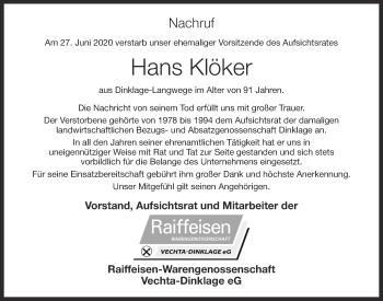 Anzeige von Hans Klöker von OM-Medien