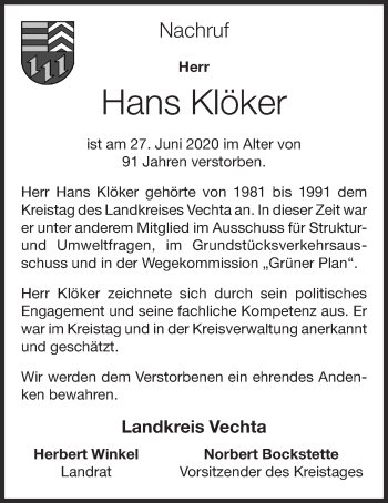 Anzeige von Hans Klöker von OM-Medien