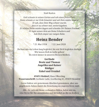 Anzeige von Heinz Bender von OM-Medien