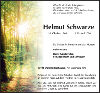Anzeige von Helmut Schwarze von OM-Medien