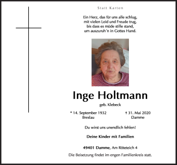 Anzeige von Inge Holtmann von OM-Medien