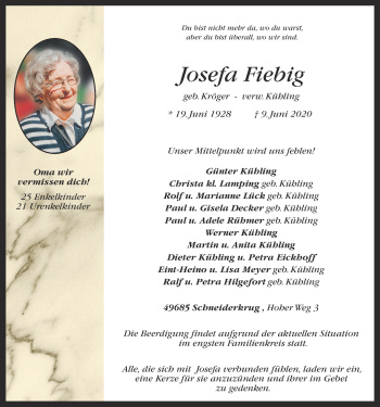 Anzeige von Josefa Fiebig von OM-Medien