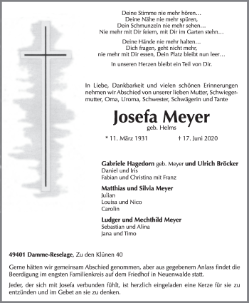 Anzeige von Josefa Meyer von OM-Medien