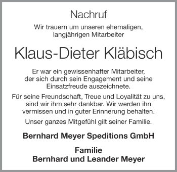 Anzeige von Klaus-Dieter Kläbisch von OM-Medien