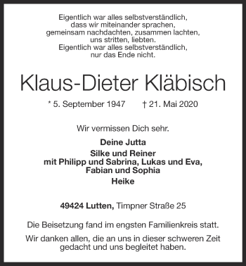 Anzeige von Klaus-Dieter Kläbisch von OM-Medien