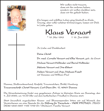 Anzeige von Klaus Veraart von OM-Medien