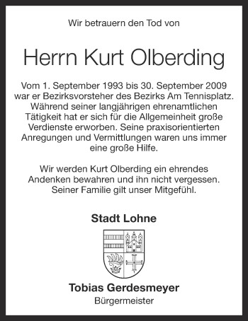 Anzeige von Kurt Olberding von OM-Medien