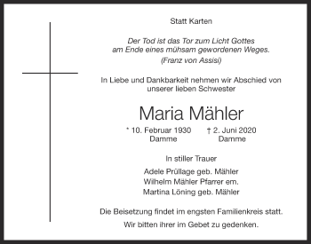 Anzeige von Maria Mähler von OM-Medien