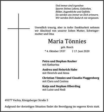 Anzeige von Maria Tönnies von OM-Medien