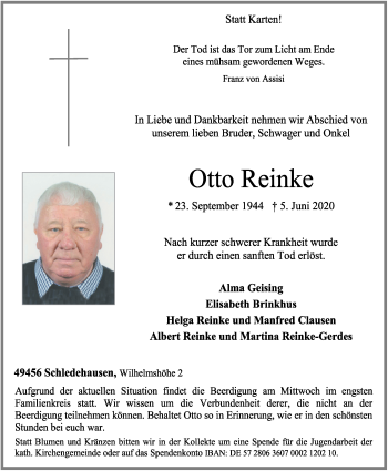 Anzeige von Otto Reinke von OM-Medien