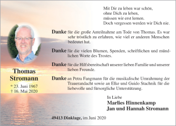 Anzeige von Thomas Stromann von OM-Medien