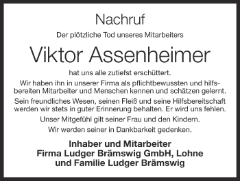 Anzeige von Viktor Assenheimer von OM-Medien