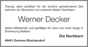 Anzeige von Werner Decker von OM-Medien