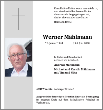 Anzeige von Werner Mählmann von OM-Medien
