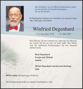 Anzeige von Winfried Degenhard von OM-Medien