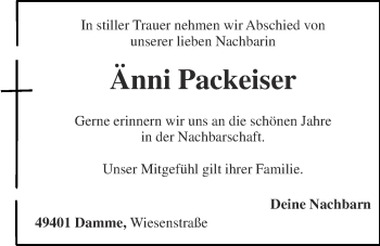 Anzeige von Änni Packeiser von OM-Medien