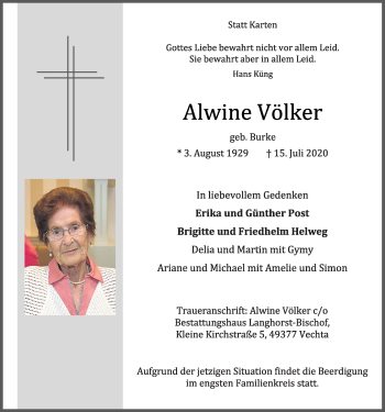 Anzeige von Alwine Völker von OM-Medien